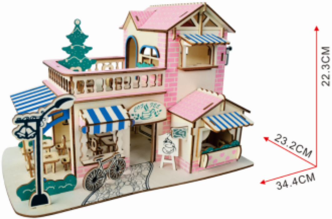 BestPysanky Coffee Shop Building Model Kit - Wooden Laser-Cut 3D Puzzle (161 Pcs)