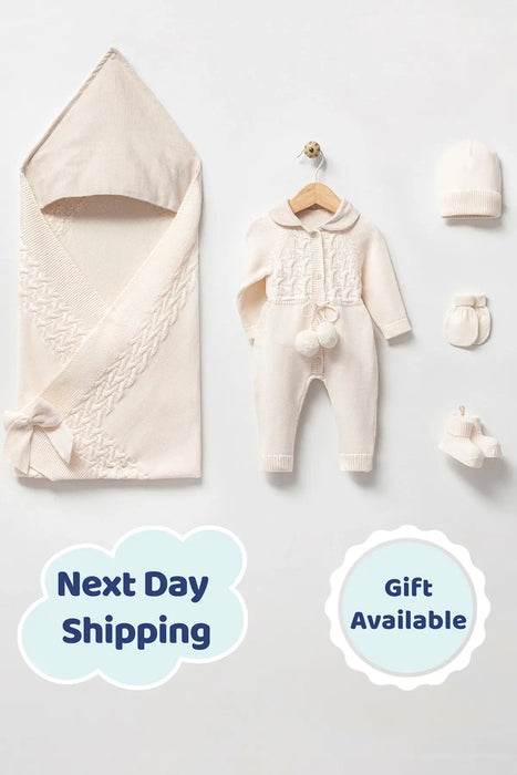 THA Dressing Lewis Cream Newborn Coming Home Set / Linen Collar (5 pcs)