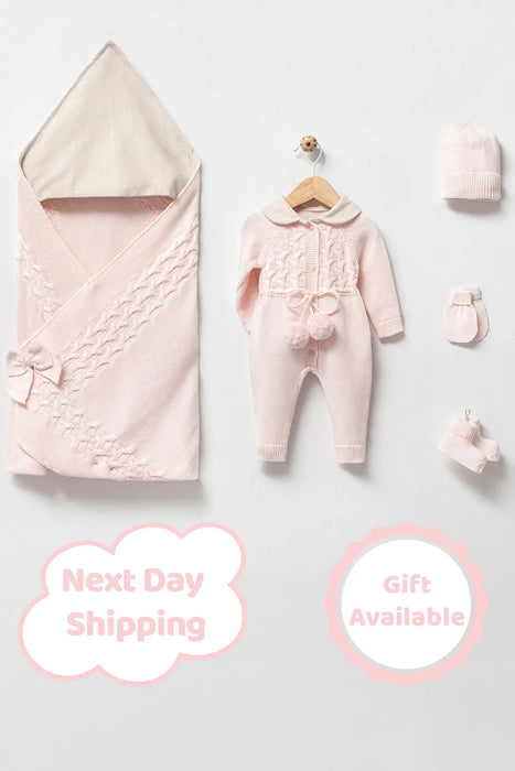 THA Dressing Lewis Pink Newborn Coming Home Set / Linen Collar (5 pcs)