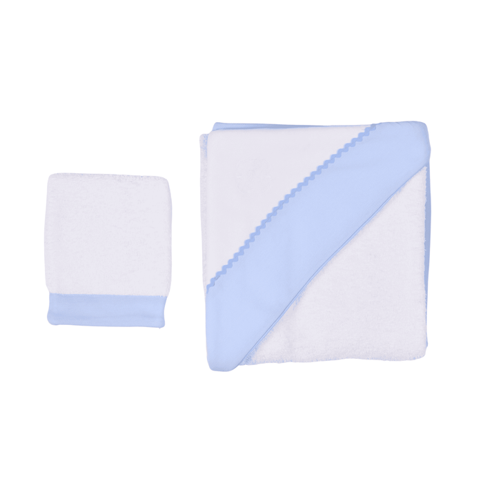 Bebe Sweeny PETIT MARIN | White & Blue Hooded Towel & Washcloth (2)