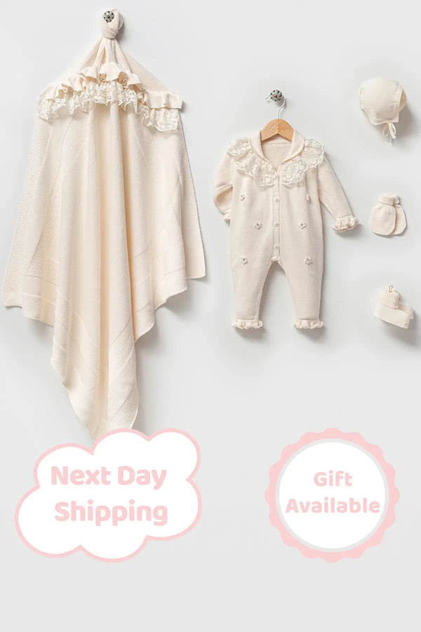 THA Dressing Lily Cream Newborn Knitwear Coming Home Set (5 pcs)