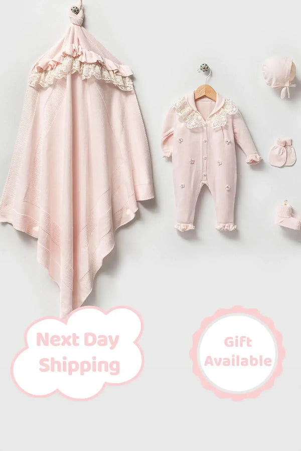 THA Dressing Lily Pink Newborn Girl Coming Home Set (5 Pcs)