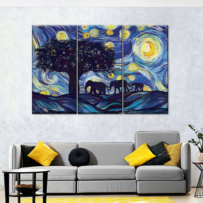 ElephantStock Elephant Family Starry Night Wall Art