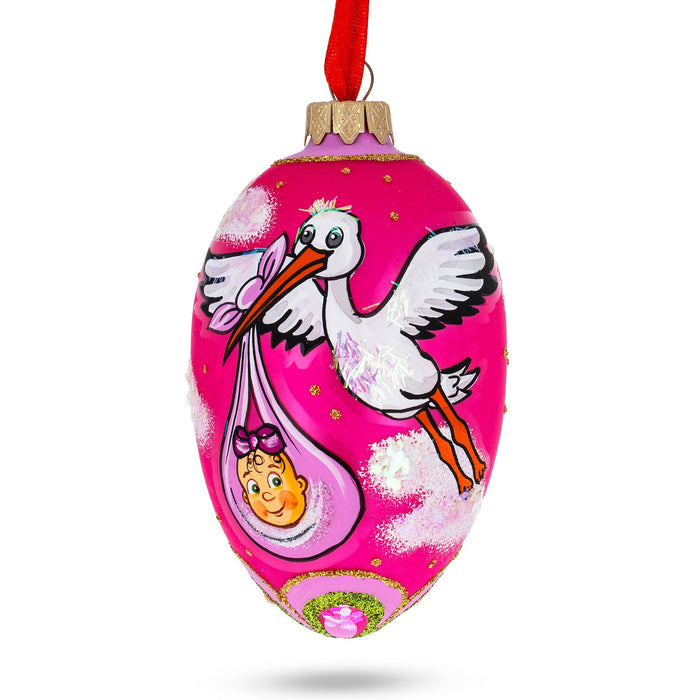 BestPysanky Newborn Baby Girl Egg Glass Ornament 4 Inches