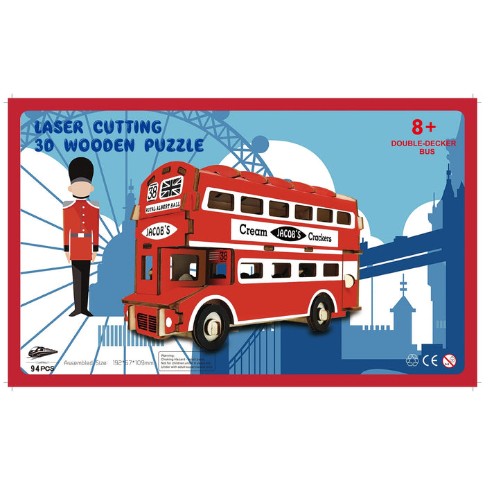 BestPysanky Double-Decker London Bus Model Kit - Wooden Laser-Cut 3D Puzzle (94 Pcs)