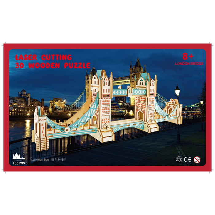 BestPysanky London Tower Bridge Model Kit - Wooden Laser-Cut 3D Puzzle (105 Pcs)