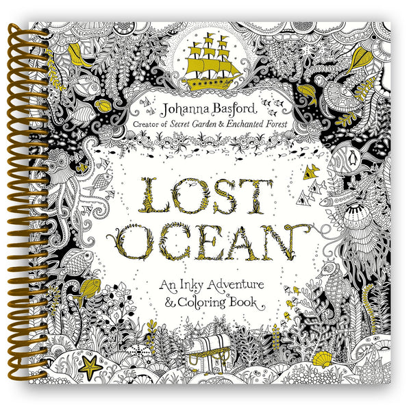 Lay it Flat Lost Ocean: An Inky Adventure and Coloring Book for Adults (Spiral Bound)