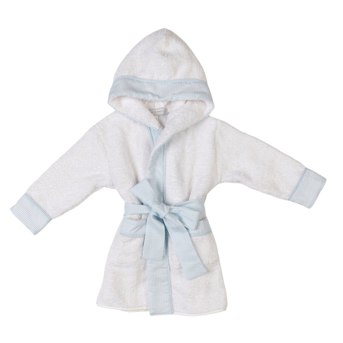 Bebe Sweeny LUCAS | Boys White & Blue Gingham Personalised Bathrobe