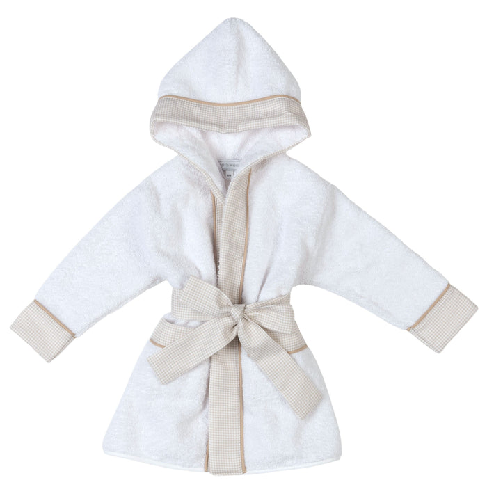 Bebe Sweeny LUCAS | Boys White & Beige Gingham Personalised Bathrobe