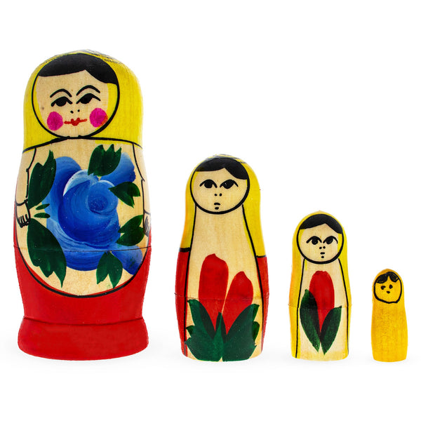 BestPysanky 4 Pieces Girl with Yellow Scarf Matryoshka Wooden Nesting Dolls