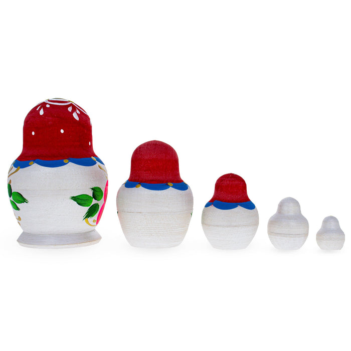 BestPysanky Beautiful Wooden  with Red Color Hood and Pink Flowers Nesting Dolls