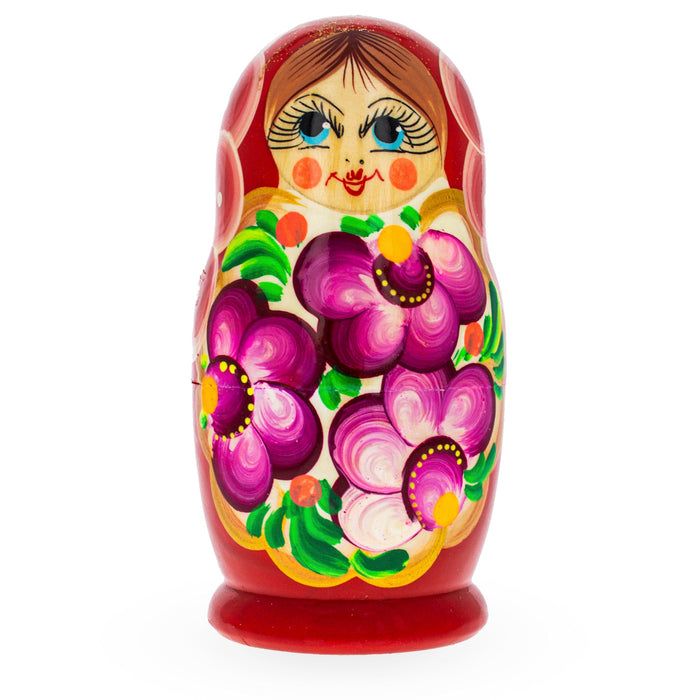 BestPysanky Beautiful Wooden Matryoshka with Red Color Hood and Flowers Wooden Nesting Dolls