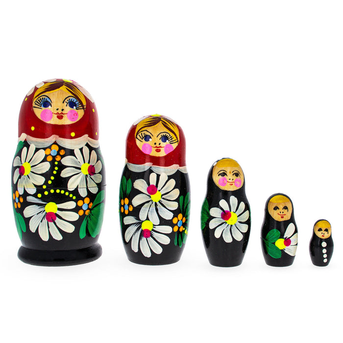 BestPysanky Beautiful Wooden  with Red Color Hood and White Flowers Nesting Dolls