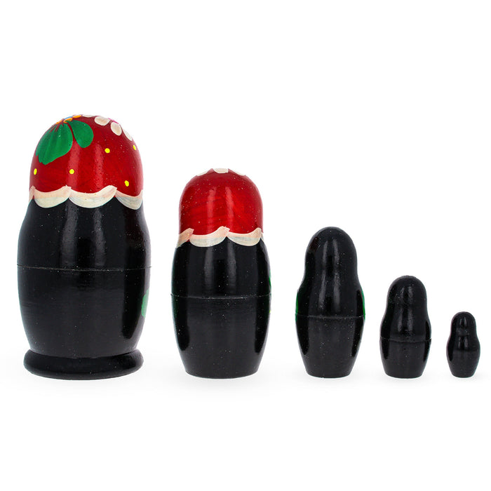 BestPysanky Beautiful Wooden  with Red Color Hood and White Flowers Nesting Dolls