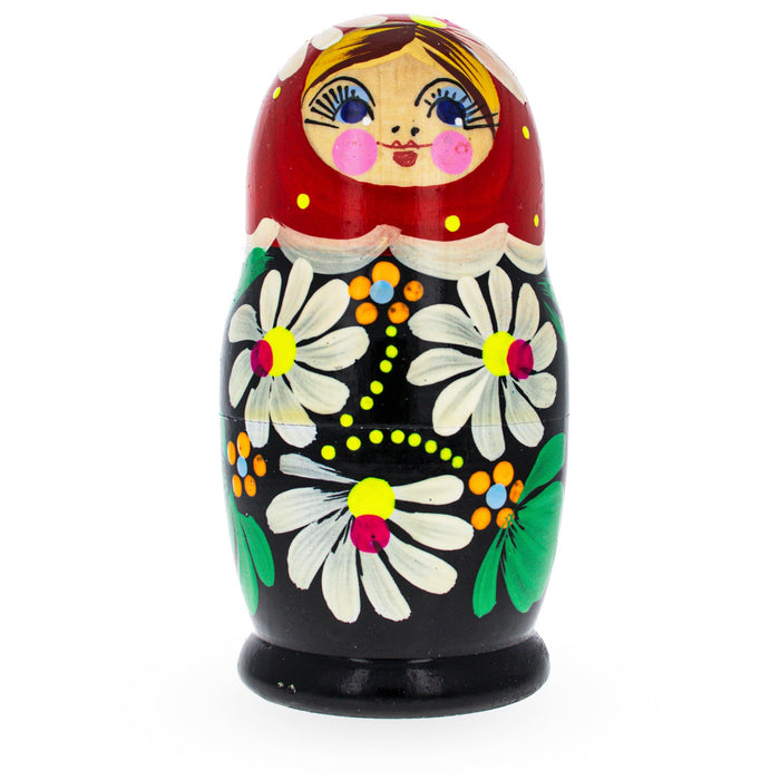 BestPysanky Beautiful Wooden  with Red Color Hood and White Flowers Nesting Dolls