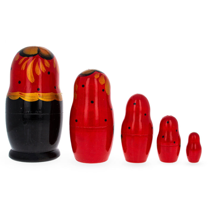 BestPysanky Beautiful Wooden  with Red Color Hood and Golden Flowers Nesting Dolls