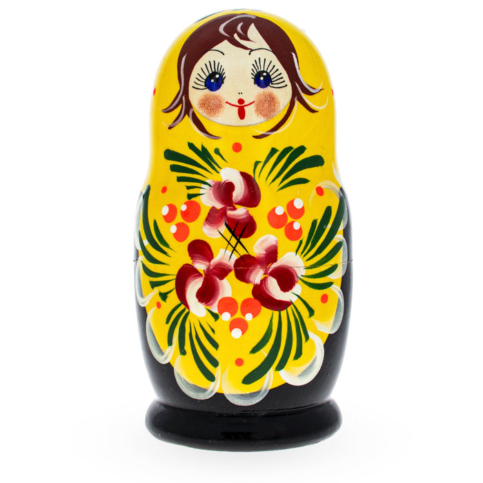 BestPysanky Beautiful Wooden  with Yellow Color Hood and Flowers Nesting Dolls