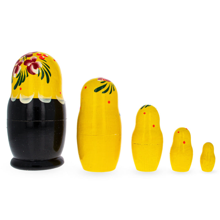 BestPysanky Beautiful Wooden  with Yellow Color Hood and Flowers Nesting Dolls