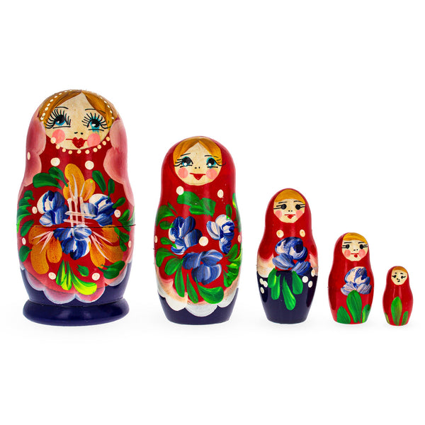 BestPysanky Beautiful Wooden  with Red Color Hood and Flowers Nesting Dolls