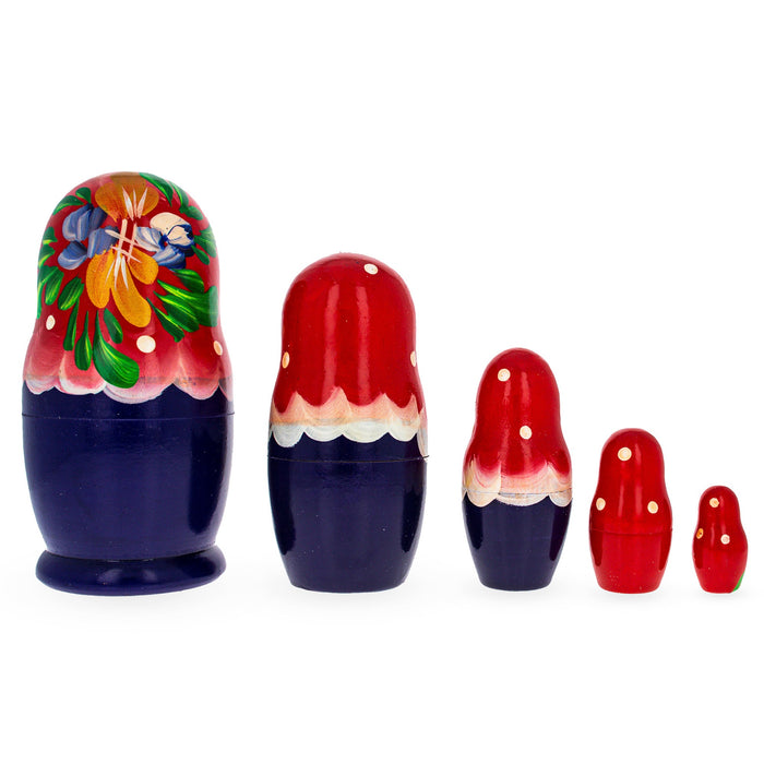 BestPysanky Beautiful Wooden  with Red Color Hood and Flowers Nesting Dolls