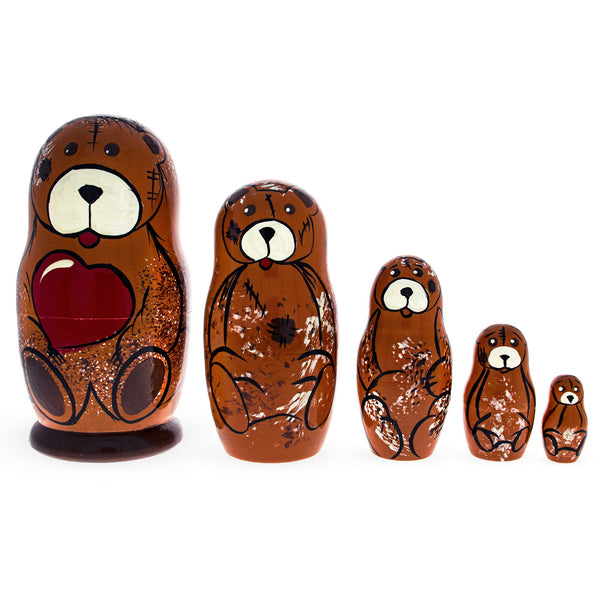 BestPysanky 5 Pieces Bear Family  Wooden Nesting Dolls