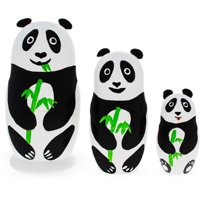 BestPysanky Set of 3 Panda Family Wooden Nesting Dolls