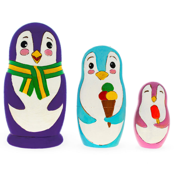 BestPysanky Set of 3 Penguin Family Wooden Nesting Dolls