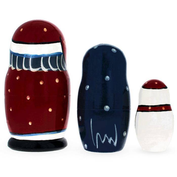 BestPysanky Set of 3 Santa, Penguin and Snowman Wooden Nesting Dolls