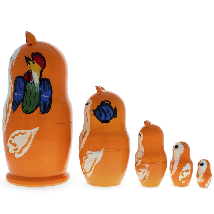 BestPysanky Set of 5 Fox Family Wooden Nesting Dolls