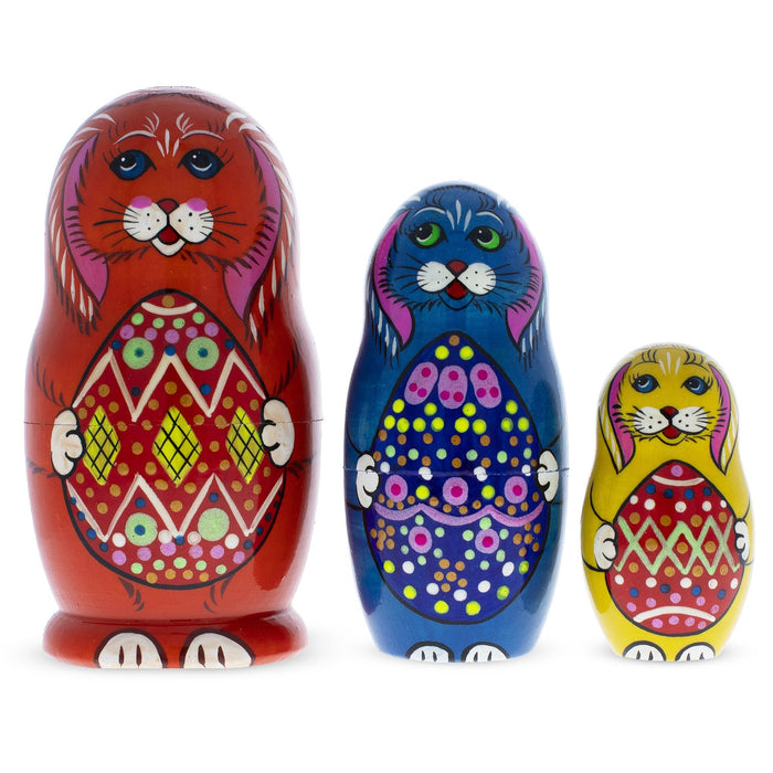 BestPysanky Set of 3 Bunnies with Easter Eggs Nesting Dolls