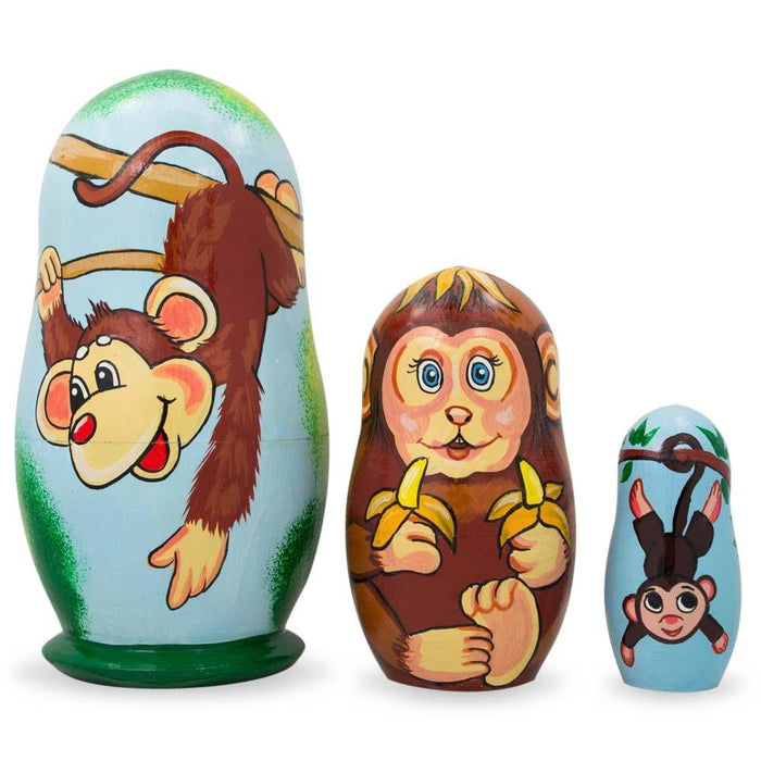 BestPysanky Set of 3 Smiling Monkeys Wooden Nesting Dolls 4.25 Inches