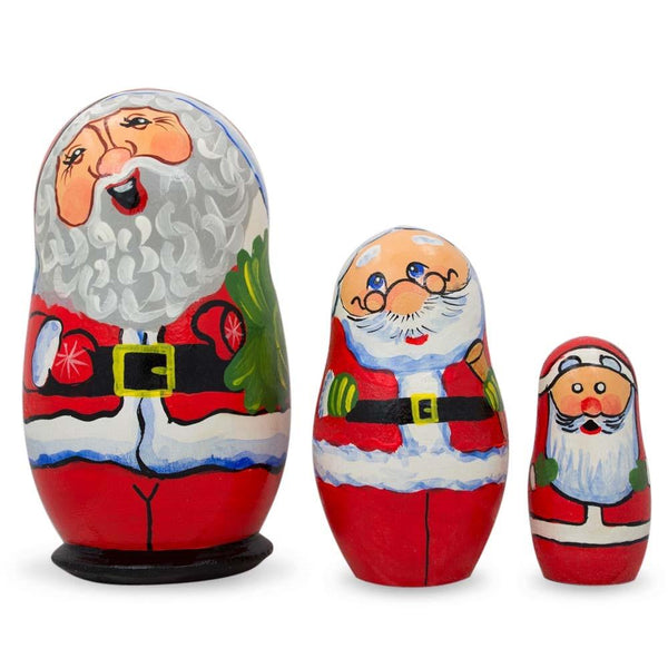 BestPysanky Set of 3 Smiling Santa Claus Figurines Wooden Nesting Dolls 4.25 Inches