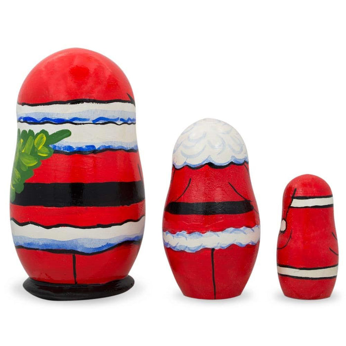 BestPysanky Set of 3 Smiling Santa Claus Figurines Wooden Nesting Dolls 4.25 Inches