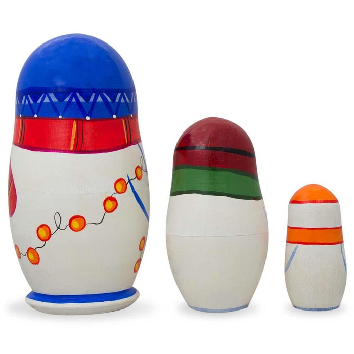 BestPysanky Set of 3 Snowman Wooden Christmas Nesting Dolls 4.25 Inches