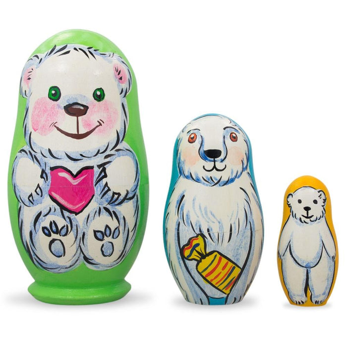 BestPysanky Set of 3 Bears with Heart Wooden Nesting Dolls 4.25 Inches