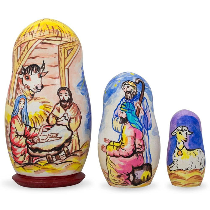 BestPysanky 3 Nativity Scene Set Wooden Nesting Dolls 4.25 Inches