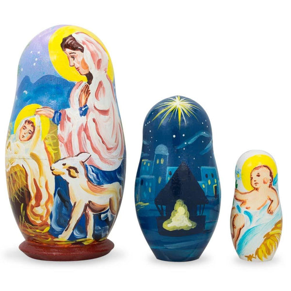 BestPysanky Set of 3 Nativity Scene Set Ukrainian Wooden Nesting Dolls 4.25 Inches