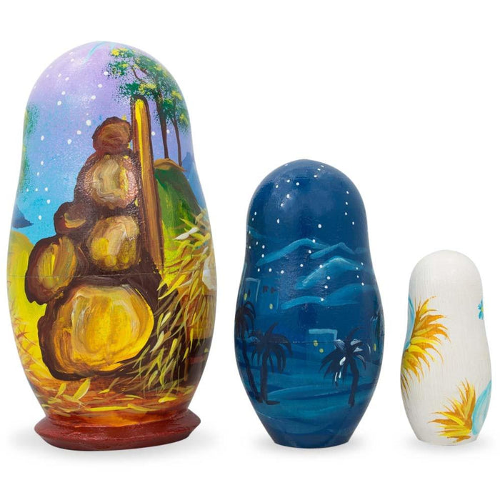 BestPysanky Set of 3 Nativity Scene Set Ukrainian Wooden Nesting Dolls 4.25 Inches