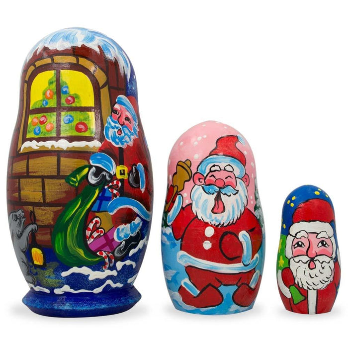 BestPysanky Set of 3 Santa's Delivering Gifts Wooden Nesting Dolls 4.25 Inches