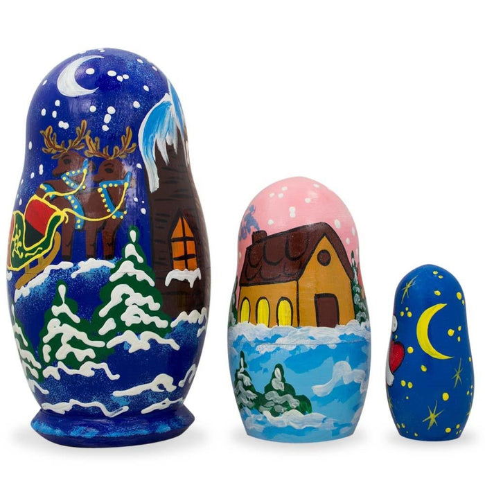 BestPysanky Set of 3 Santa's Delivering Gifts Wooden Nesting Dolls 4.25 Inches