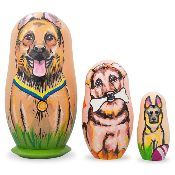 BestPysanky Set of 3 German Shepherd Dogs Wooden Nesting Dolls 4.25 Inches