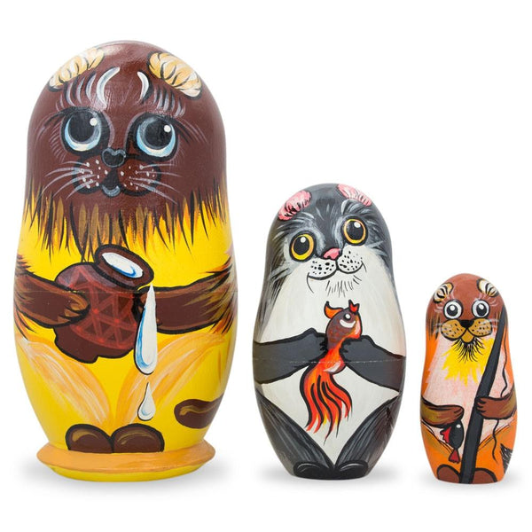 BestPysanky Set of 3 Cats with Milk and Fish Wooden Nesting Dolls 4.25 Inches