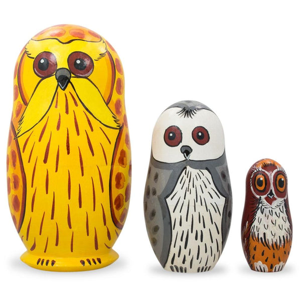 BestPysanky Set of 3 Owls Wooden Nesting Dolls 4.25 Inches