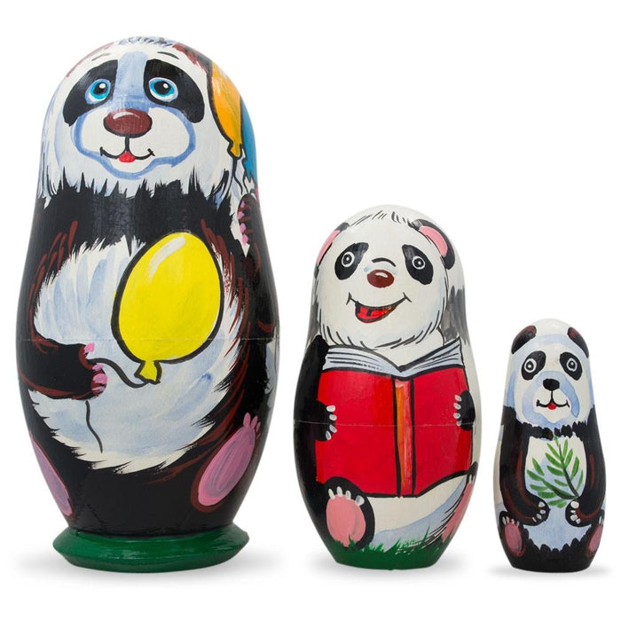 BestPysanky Set of 3 Panda Bears Family Wooden Nesting Dolls 4.25 Inches