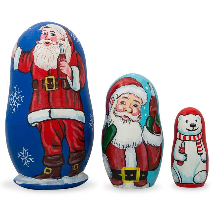 BestPysanky 3 Santa Claus and Polar Bear Wooden Nesting Dolls 4.25 Inches