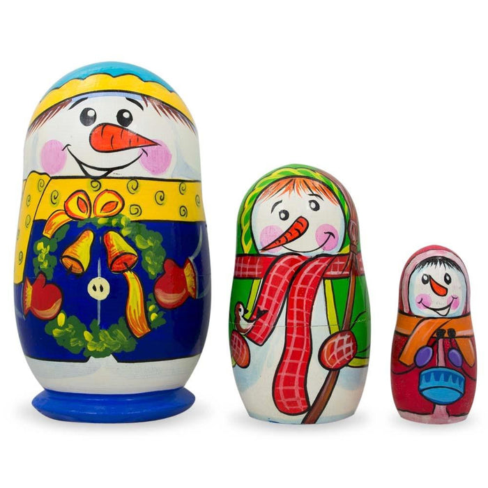 BestPysanky Set of 3 Snowman Family Wooden Nesting Dolls 4.25 Inches