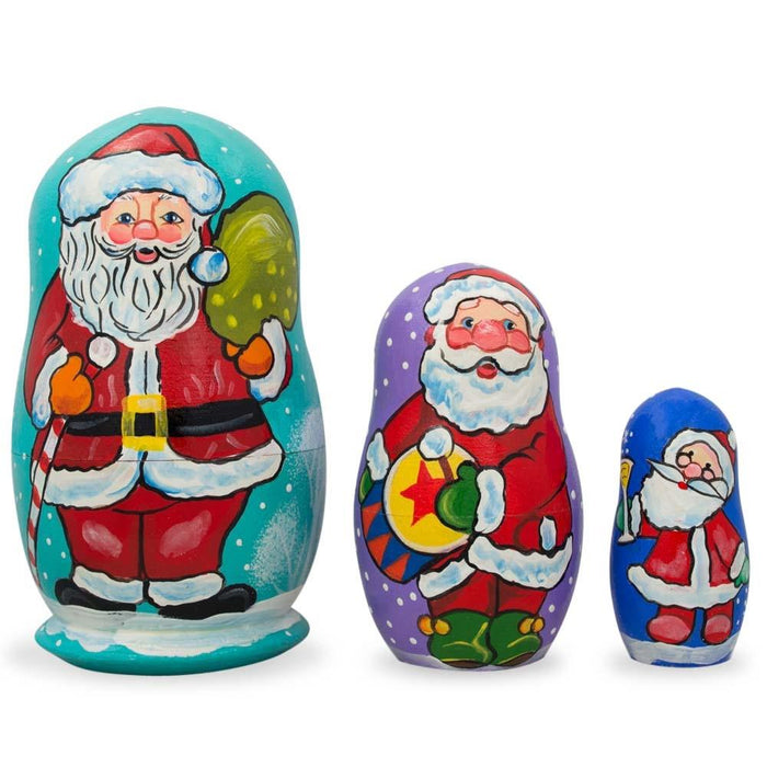 BestPysanky Set of 3 Santa Claus with Gifts Wooden Nesting Dolls Figurines 4.25 Inches