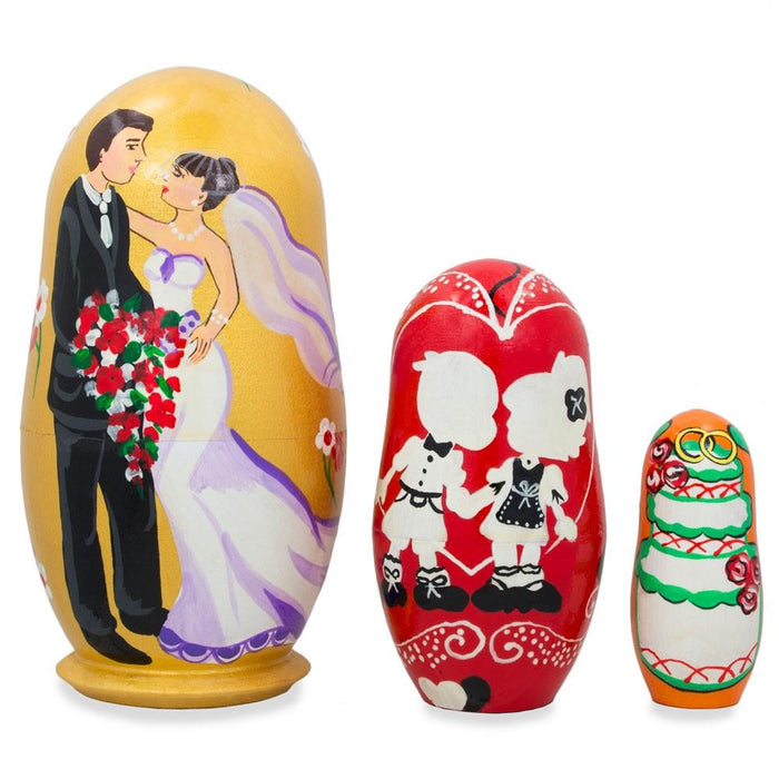 BestPysanky Set of 3 Wedding Couple in Love Wooden Nesting Dolls 4.25 Inches