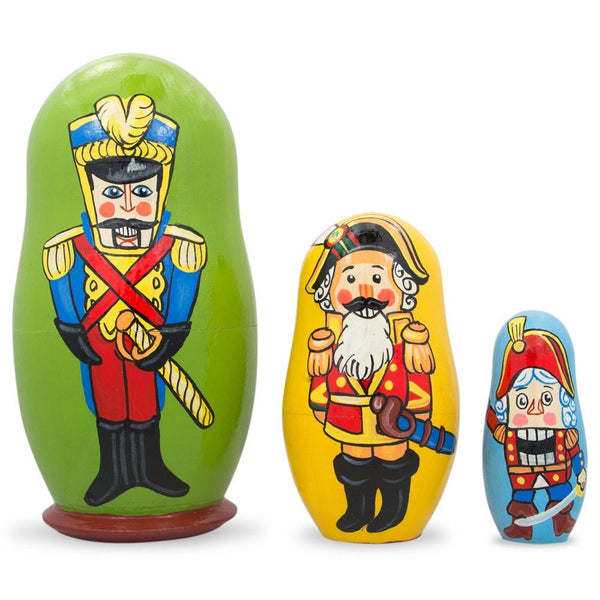 BestPysanky Set of 3 Nutcracker Soldiers Wooden Nesting Dolls 4.25 Inches