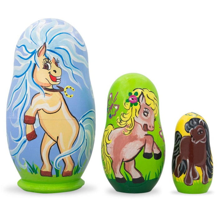 BestPysanky Set of 3 Pony Horses Wooden Nesting Dolls 4.25 Inches